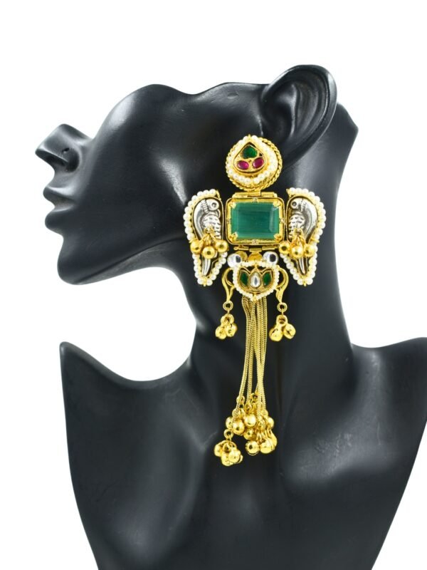 Beautiful Handmade Long Gold Plated Kashmiri Earring Embellished with Ghungroo - Image 3