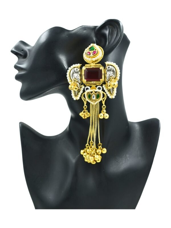 Beautiful Handmade Long Gold Plated Kashmiri Earring Embellished with Ghungroo - Image 3