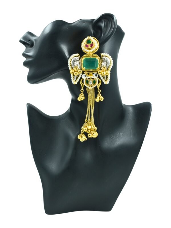 Beautiful Handmade Long Gold Plated Kashmiri Earring Embellished with Ghungroo - Image 4