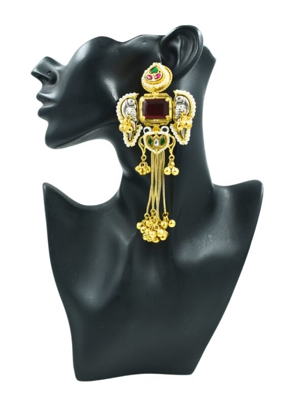 Beautiful Handmade Long Gold Plated Kashmiri Earring Embellished with Ghungroo - Image 4