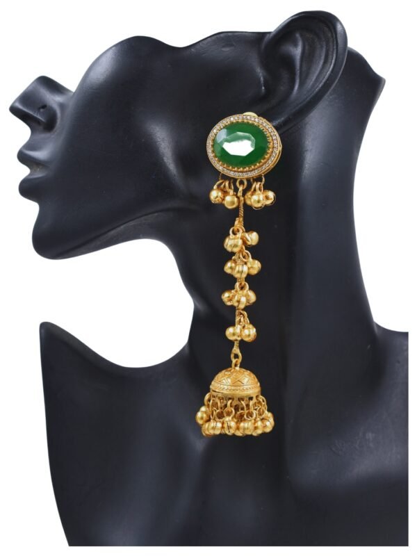 Beautiful Handmade Long Gold Plated Kashmiri Earring Embellished with Ghungroo - Image 4