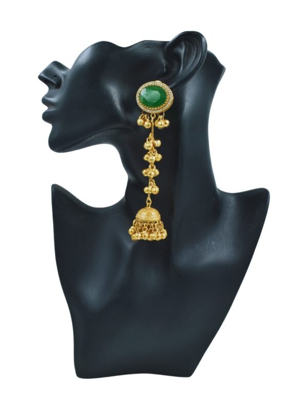 Beautiful Handmade Long Gold Plated Kashmiri Earring Embellished with Ghungroo - Image 3
