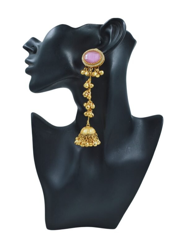 Beautiful Handmade Long Gold Plated Kashmiri Earring Embellished with Ghungroo - Image 3