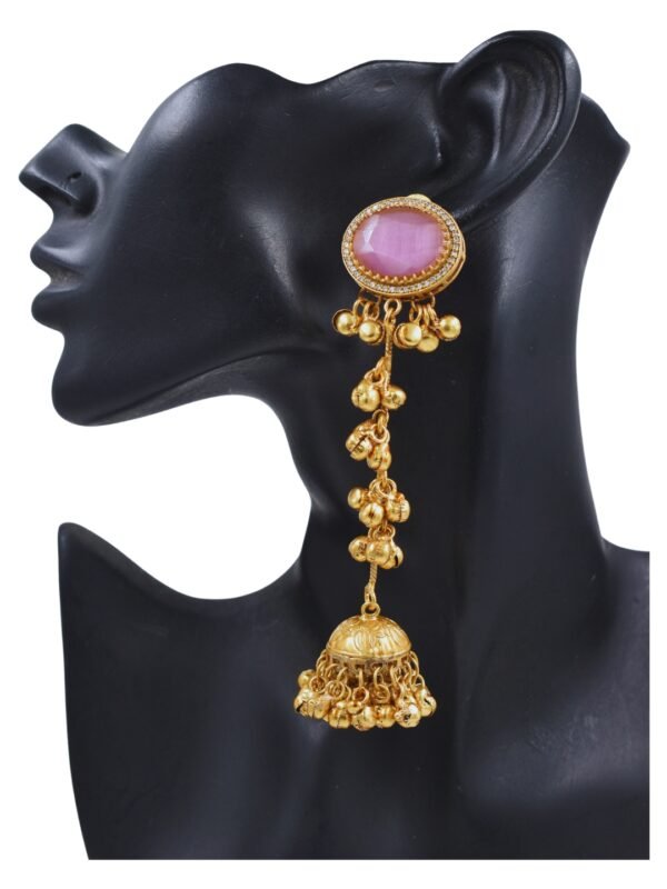 Beautiful Handmade Long Gold Plated Kashmiri Earring Embellished with Ghungroo - Image 4