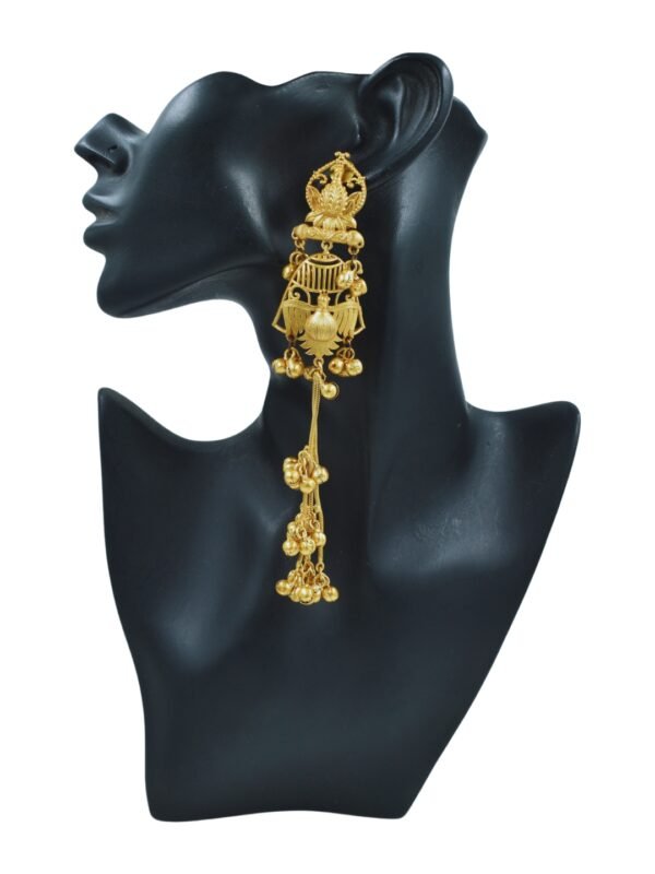 Beautiful Handmade Long Gold Plated Kashmiri Earring Embellished with Ghungroo - Image 5