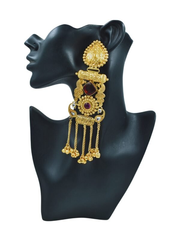Beautiful Handmade Long Gold Plated Kashmiri Earring Embellished with Ghungroo - Image 6