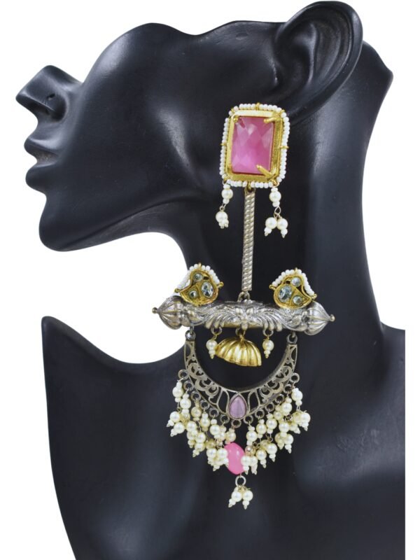 Beautiful Handmade Long Gold Plated Kashmiri Earring Embellished with Ghungroo - Image 5