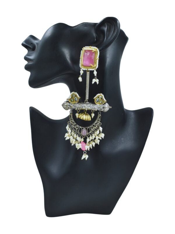 Beautiful Handmade Long Gold Plated Kashmiri Earring Embellished with Ghungroo - Image 4