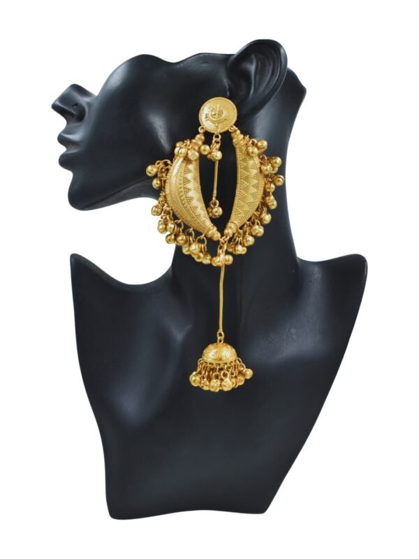 Beautiful Handmade Long Gold Plated Kashmiri Earring Embellished with Ghungroo - Image 4