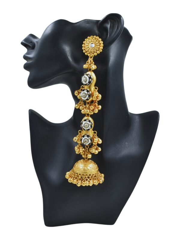Beautiful Handmade Long Gold Plated Kashmiri Earring Embellished with Ghungroo - Image 4
