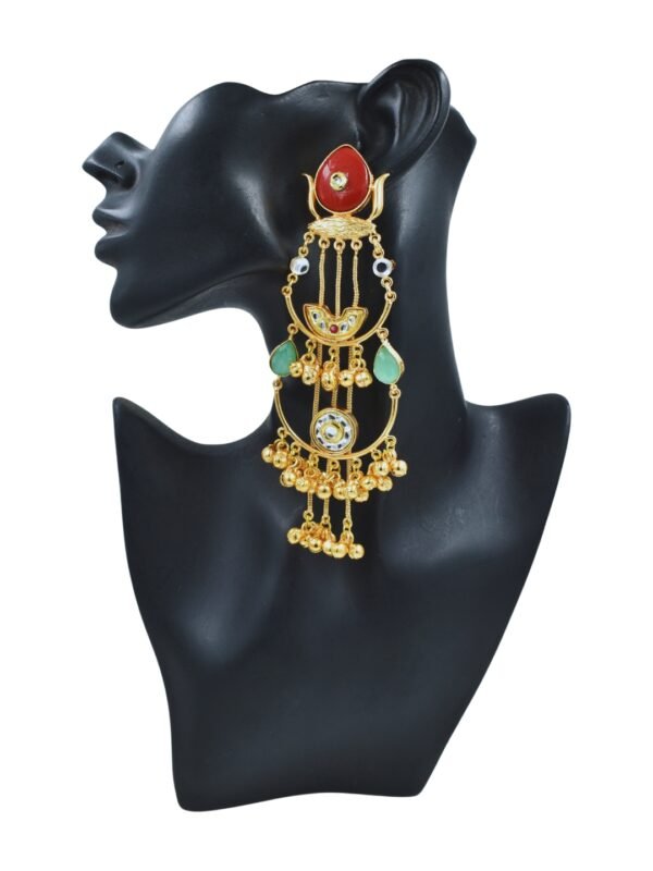 Beautiful Handmade Long Gold Plated Kashmiri Earring Embellished with Ghungroo - Image 4