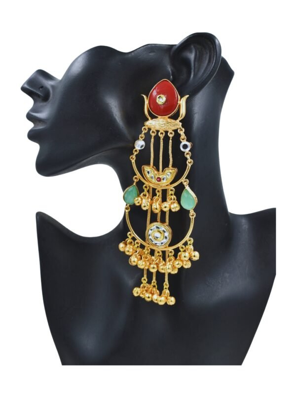Beautiful Handmade Long Gold Plated Kashmiri Earring Embellished with Ghungroo - Image 5
