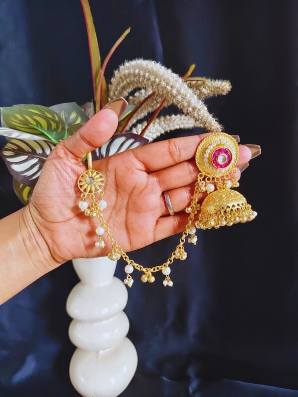 Beautiful Handmade Long Gold Plated Kashmiri Earring Embellished with Ghungroo - Image 2