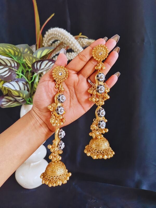 Beautiful Handmade Long Gold Plated Kashmiri Earring Embellished with Ghungroo - Image 3
