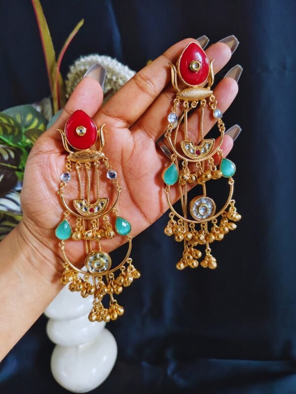Beautiful Handmade Long Gold Plated Kashmiri Earring Embellished with Ghungroo - Image 3