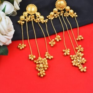 Beautiful Handmade Long Gold Plated Kashmiri Earring Embellished with Ghungroo