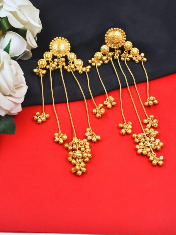 Beautiful Handmade Long Gold Plated Kashmiri Earring Embellished with Ghungroo