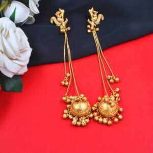 Beautiful Handmade Long Gold Plated Kashmiri Earring Embellished with Ghungroo