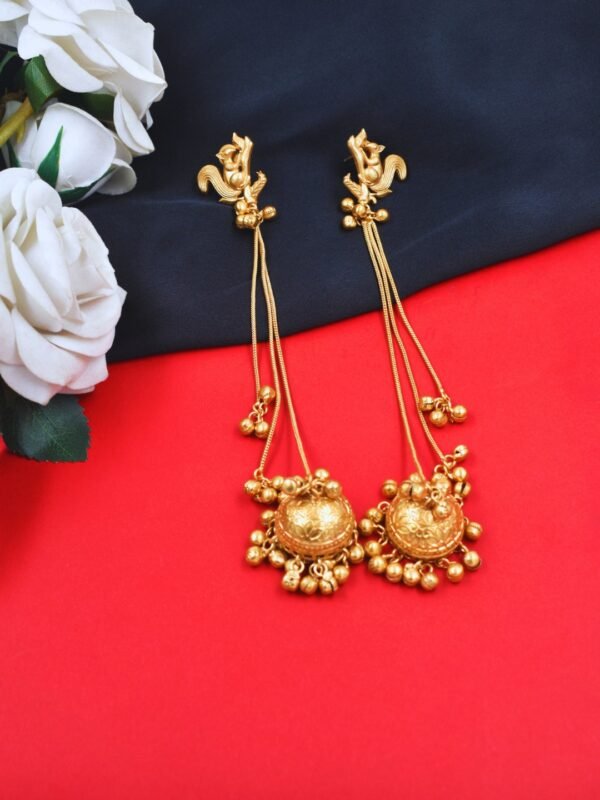 Beautiful Handmade Long Gold Plated Kashmiri Earring Embellished with Ghungroo