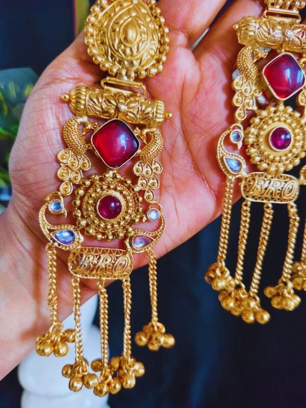 Beautiful Handmade Long Gold Plated Kashmiri Earring Embellished with Ghungroo - Image 4