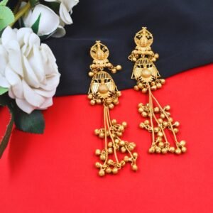 Beautiful Handmade Long Gold Plated Kashmiri Earring Embellished with Ghungroo