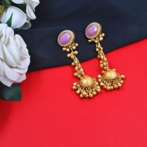 Beautiful Handmade Long Gold Plated Kashmiri Earring Embellished with Ghungroo