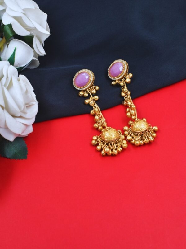 Beautiful Handmade Long Gold Plated Kashmiri Earring Embellished with Ghungroo