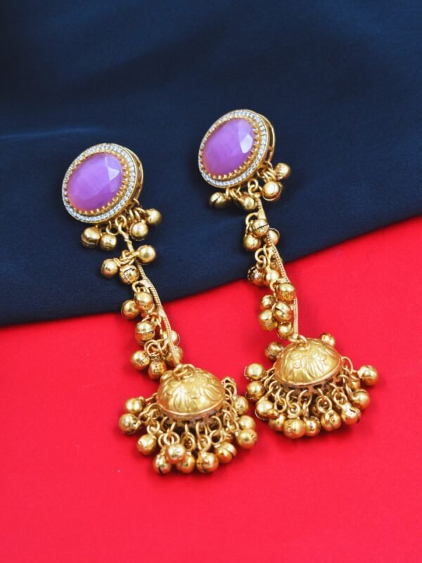 Beautiful Handmade Long Gold Plated Kashmiri Earring Embellished with Ghungroo - Image 2