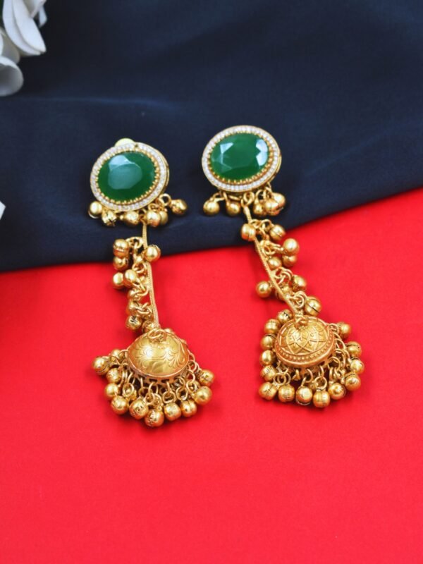 Beautiful Handmade Long Gold Plated Kashmiri Earring Embellished with Ghungroo - Image 2
