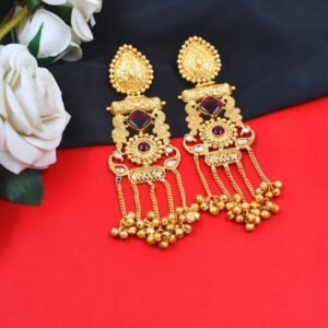 Beautiful Handmade Long Gold Plated Kashmiri Earring Embellished with Ghungroo
