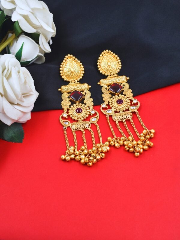Beautiful Handmade Long Gold Plated Kashmiri Earring Embellished with Ghungroo