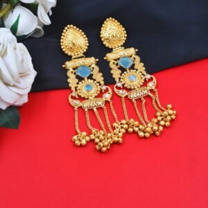 Beautiful Handmade Long Gold Plated Kashmiri Earring Embellished with Ghungroo