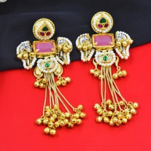 Beautiful Handmade Long Gold Plated Kashmiri Earring Embellished with Ghungroo