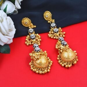 Beautiful Handmade Long Gold Plated Kashmiri Earring Embellished with Ghungroo
