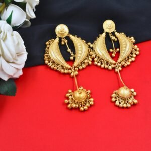 Beautiful Handmade Long Gold Plated Kashmiri Earring Embellished with Ghungroo