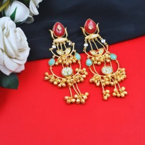 Beautiful Handmade Long Gold Plated Kashmiri Earring Embellished with Ghungroo