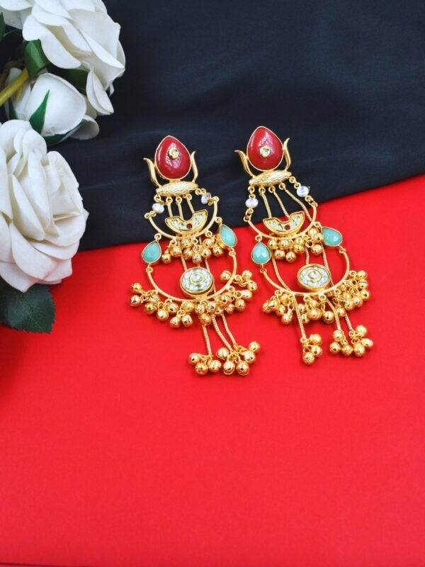 Beautiful Handmade Long Gold Plated Kashmiri Earring Embellished with Ghungroo
