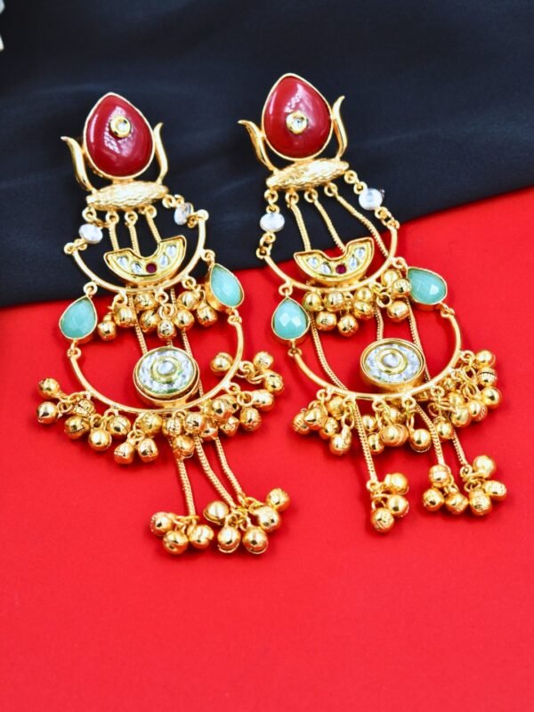 Beautiful Handmade Long Gold Plated Kashmiri Earring Embellished with Ghungroo - Image 2