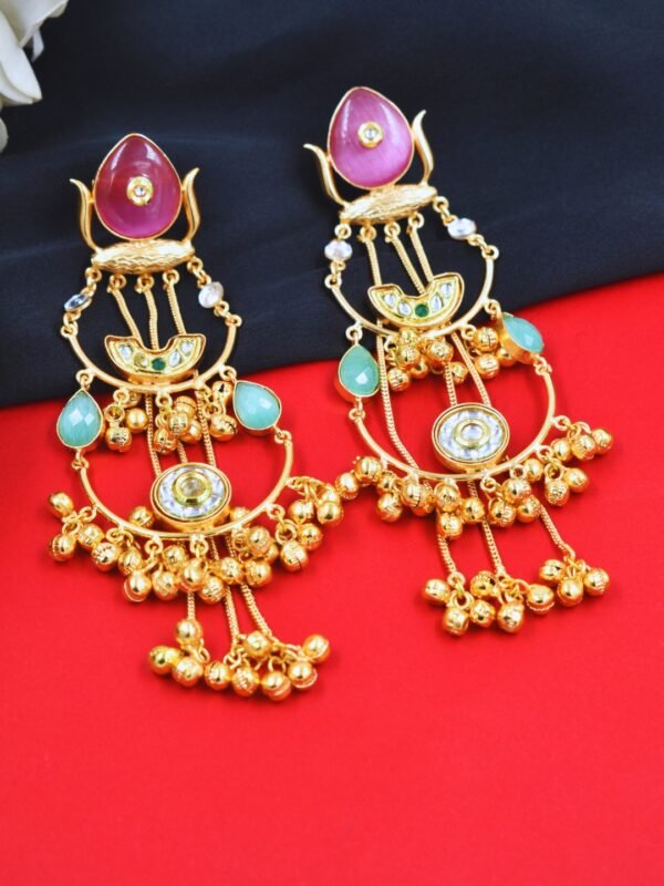 Beautiful Handmade Long Gold Plated Kashmiri Earring Embellished with Ghungroo - Image 2