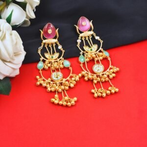 Beautiful Handmade Long Gold Plated Kashmiri Earring Embellished with Ghungroo