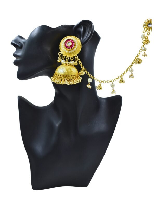 Beautiful Handmade Long Gold Plated Kashmiri Earring Embellished with Ghungroo - Image 3