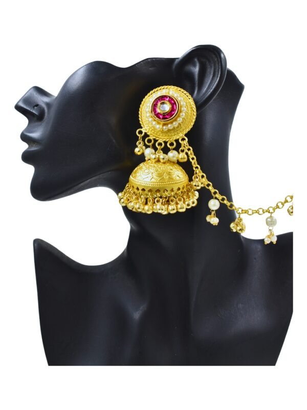 Beautiful Handmade Long Gold Plated Kashmiri Earring Embellished with Ghungroo - Image 4