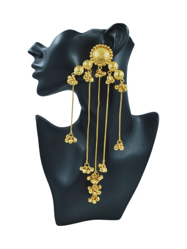Beautiful Handmade Long Gold Plated Kashmiri Earring Embellished with Ghungroo - Image 4