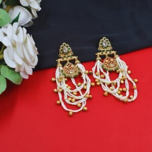 Beautiful Handmade Long Gold Plated Kashmiri Earring Embellished with Ghungroo