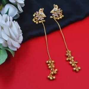 Beautiful Handmade Long Gold Plated Kashmiri Earring Embellished with Ghungroo