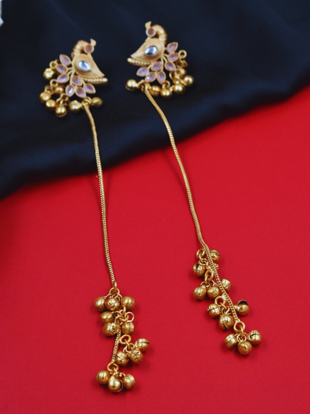 Beautiful Handmade Long Gold Plated Kashmiri Earring Embellished with Ghungroo - Image 2