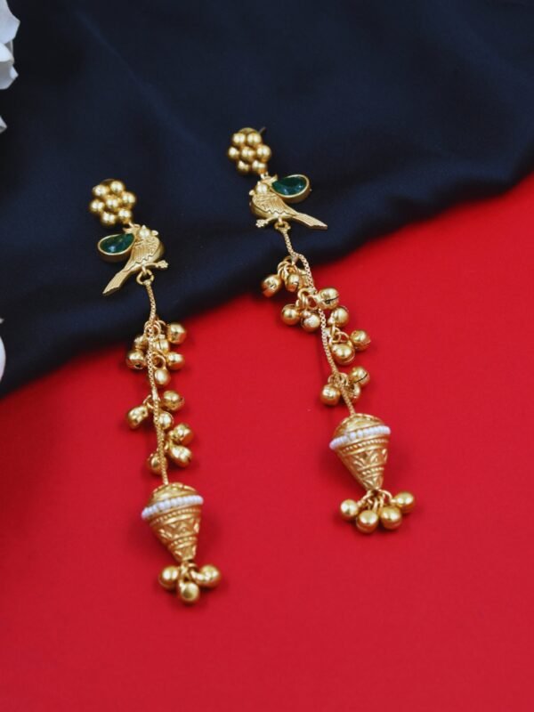 Beautiful Handmade Long Gold Plated Kashmiri Earring Embellished with Ghungroo - Image 2