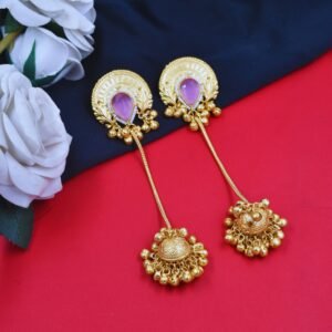 Beautiful Handmade Long Gold Plated Kashmiri Earring Embellished with Ghungroo