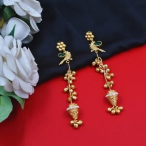 Beautiful Handmade Long Gold Plated Kashmiri Earring Embellished with Ghungroo