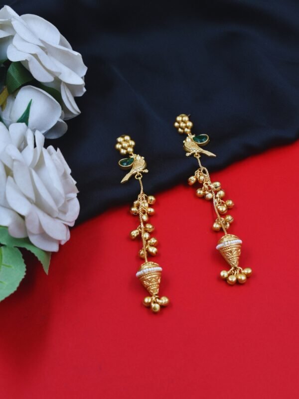 Beautiful Handmade Long Gold Plated Kashmiri Earring Embellished with Ghungroo